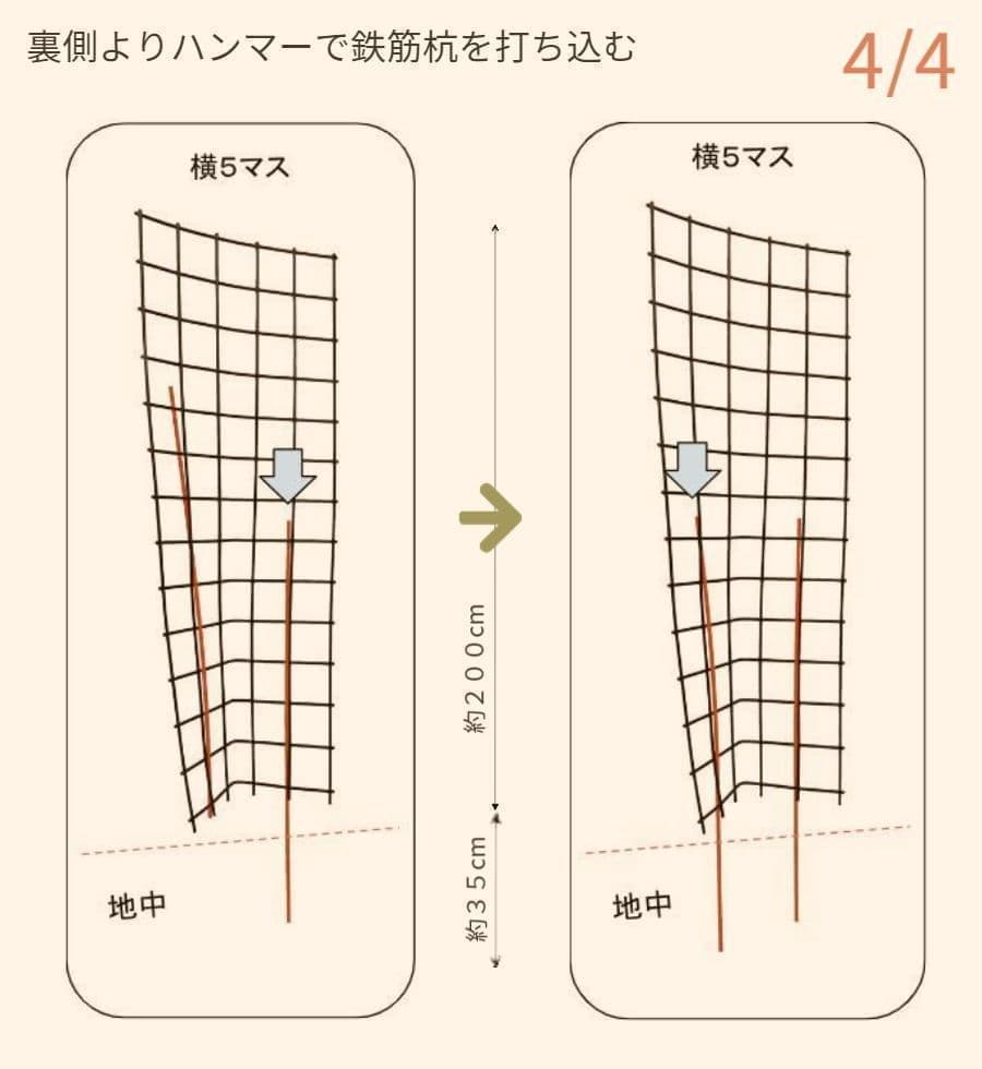 鉄筋杭を打ち込んだ後の状態