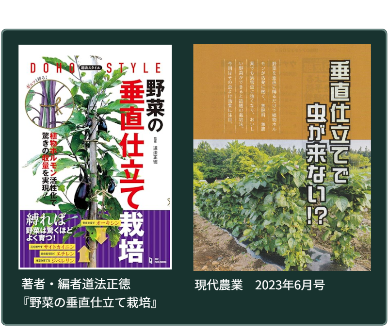 参考資料：道法正徳著「野菜の垂直仕立て栽培」および、雑誌「現代農業」の表紙